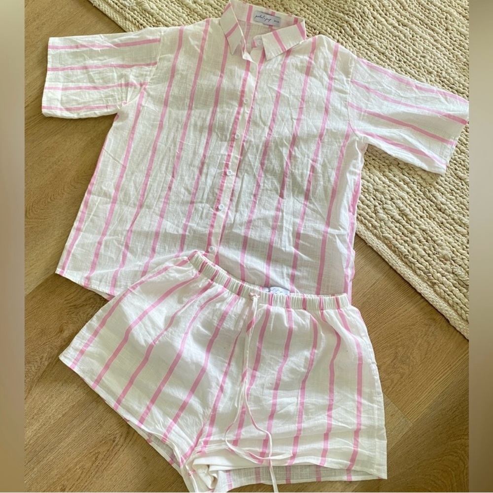 Petal & Pup Pink and White Striped set